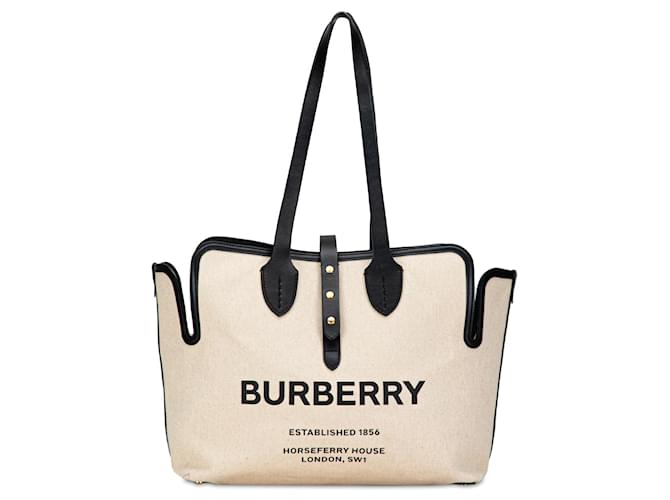 Beige Burberry Soft Belt Canvas Tote Bag Leather  ref.1389660