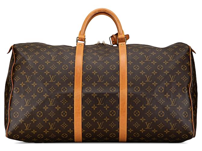 Bolsa de viagem marrom Louis Vuitton Monogram Keepall 60 Couro  ref.1389670