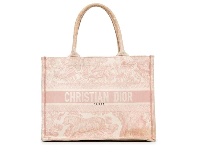 Bolsa de livro rosa Dior média Toile de Jouy Lona  ref.1389677