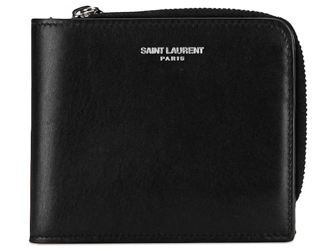 Portefeuille compact en cuir noir Saint Laurent  ref.1389713
