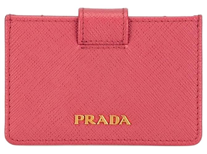 Porta-cartões Prada Saffiano Rosa Couro  ref.1389716