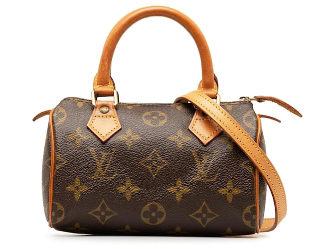 Bolso satchel Louis Vuitton Nano Speedy Bandouliere con monograma marrón Castaño Cuero  ref.1389731