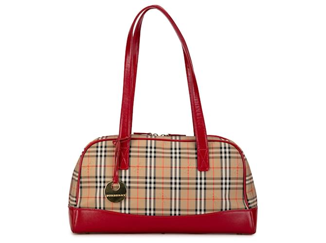 Tan Burberry Haymarket Check Shoulder Bag Camel Leather  ref.1389740