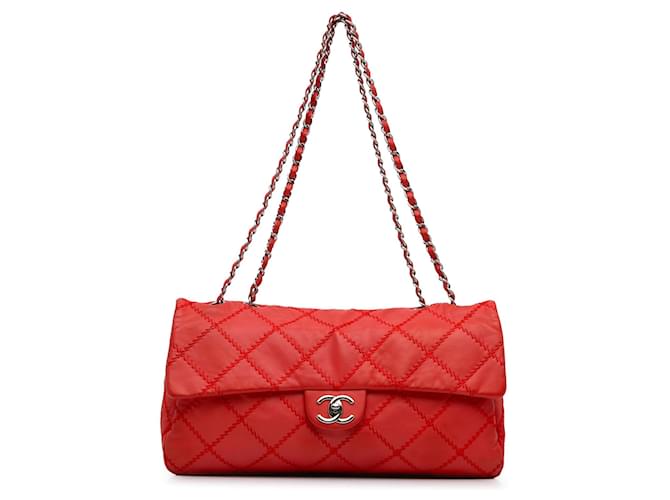 Red Chanel Large Ultimate Stitch Lambskin Flap Shoulder Bag Leather  ref.1389753