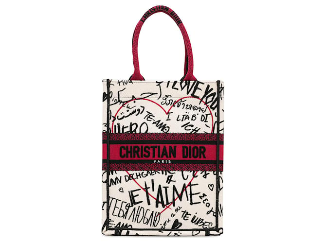 Weiße Dioramour Vertikale Büchertasche aus Canvas mit Dior-Stickerei und Graffiti-Motiv Leinwand  ref.1389755