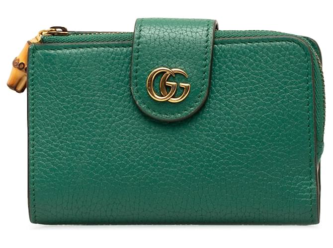 Portefeuille G Bamboo vert Gucci moyen doublé de cuir  ref.1389761