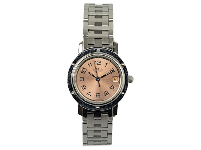 Silberne Hermès CL4.210 Quarz-Clipper-Uhr aus Edelstahl  ref.1389764