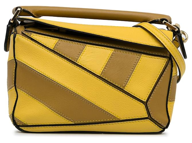 Yellow LOEWE Mini Puzzle Rugby Stripe Satchel Leather  ref.1389779