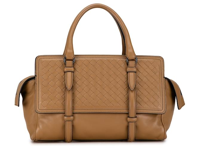 Bolsa Tan Bottega Veneta Intrecciato Monaco Camelo Couro  ref.1389783