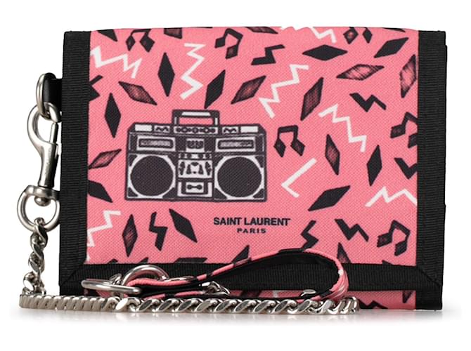 Carteira Bifold Rosa Saint Laurent Orion Radio Print Nylon Lona  ref.1389788