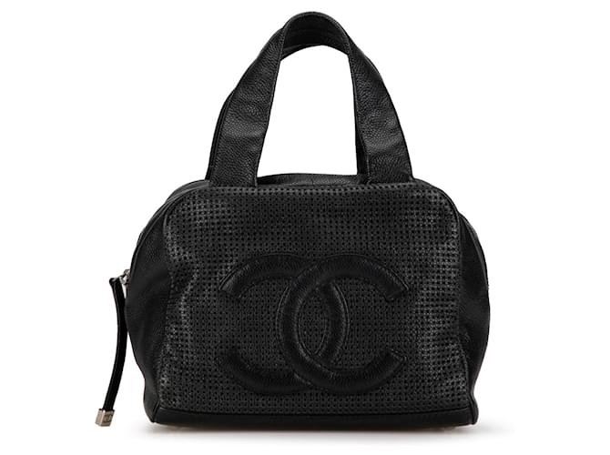 Black Chanel CC Perforated Caviar Bowler Bag Leather  ref.1389793