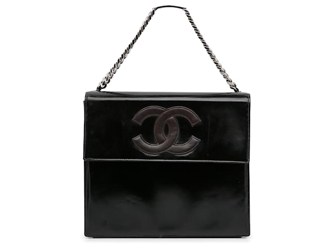 Black Chanel Patent Flap Handbag Leather  ref.1389816