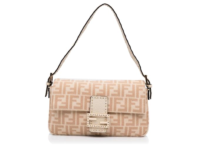 Borsa a tracolla Baguette Fendi Zucca in lana Selleria beige  ref.1389822