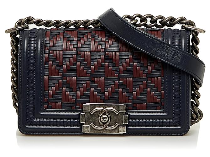 Blue Chanel Small Woven Boy Flap Bag Leather  ref.1389830