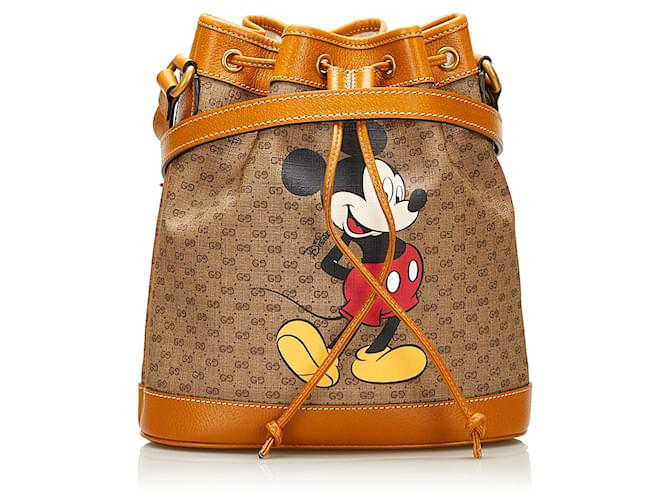 Braune Gucci Mini GG Supreme Mickey Mouse Beuteltasche Leder  ref.1389835