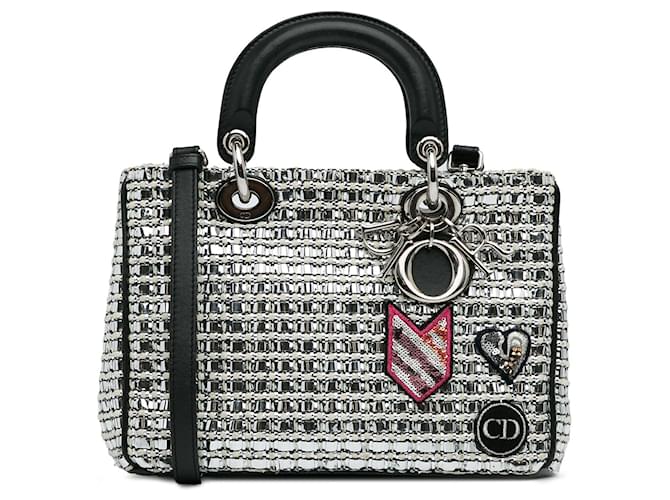 Silver Dior Small Tweed Patch Diorissimo Tote Satchel Silvery Cloth  ref.1389841