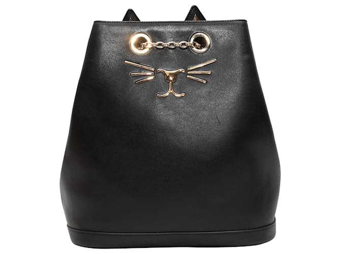 Black Charlotte Olympia Leather Cat Backpack  ref.1389846
