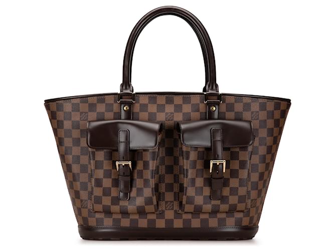 Brown Louis Vuitton Damier Ebene Manosque GM Tote Bag Leather  ref.1389880