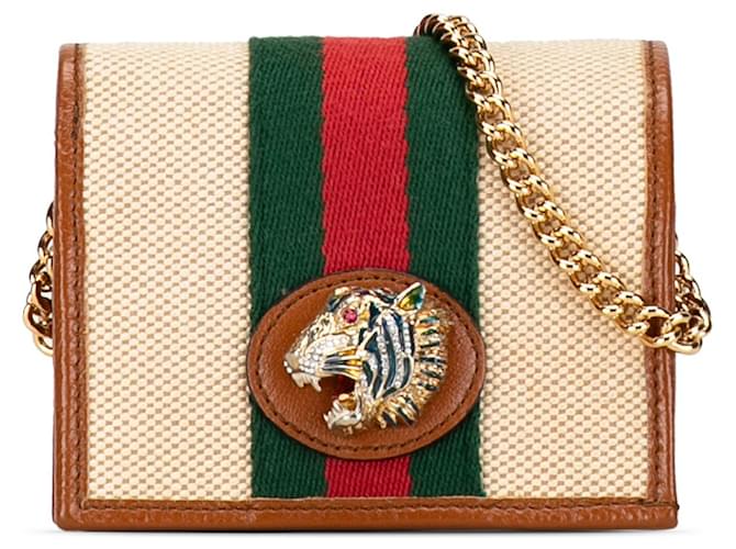 Portafoglio con catena in tela marrone Gucci Rajah Pelle  ref.1389893