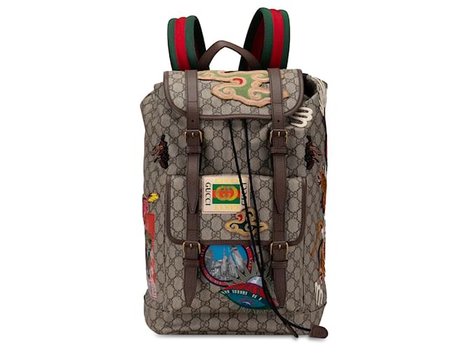 Brown Gucci GG Supreme Courrier Backpack Leather  ref.1389899