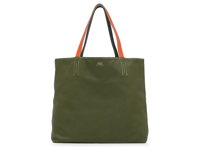 Double sens Sac cabas Hermès Sens 45 doublé bicolore vert Cuir  ref.1389901