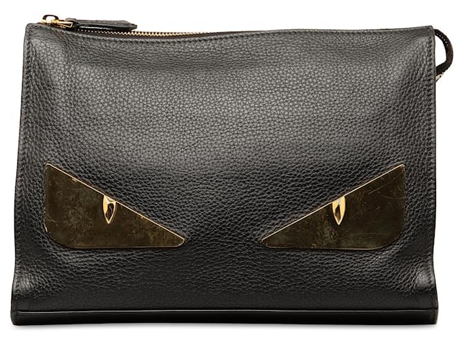 Embreagem de couro preta Fendi Monster Preto  ref.1389910