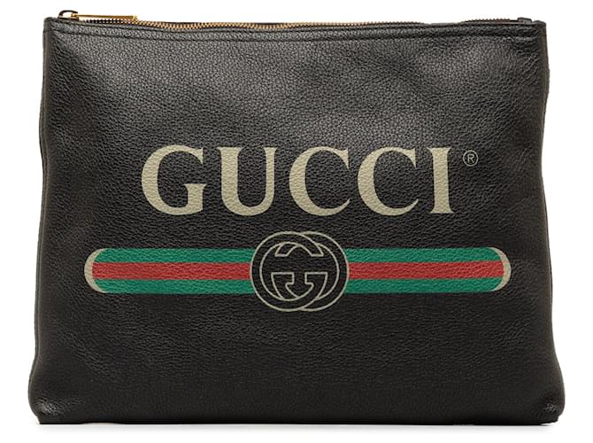 Bolsa clutch com logotipo Gucci em couro preto Gucci  ref.1389911