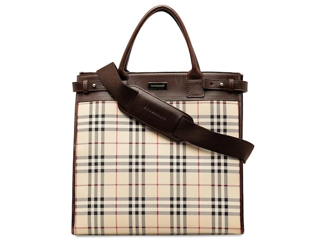 Beige Burberry House Check Satchel Leather  ref.1389913