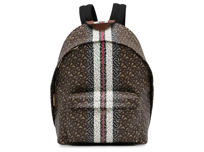 Brown Burberry Monogram Stripe E-Canvas Backpack Leather  ref.1389914