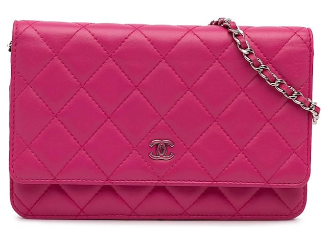 Pink Chanel Classic Lambskin Wallet on Chain Crossbody Bag Leather  ref.1389926