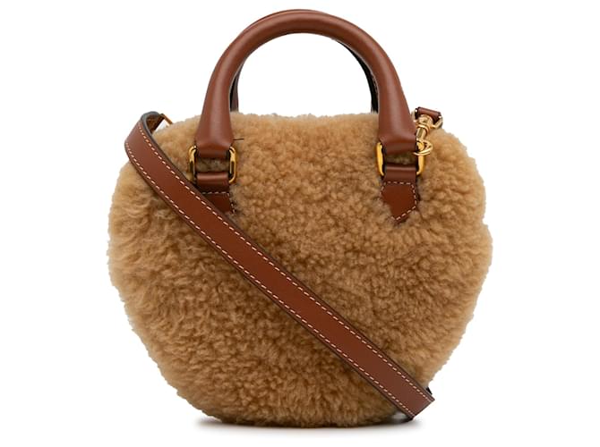 Céline Brown Celine Shearling Heart Satchel Leather  ref.1389933