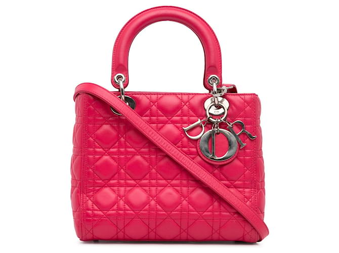 Pink Dior Medium Lambskin Cannage Lady Dior Satchel Leather  ref.1389940