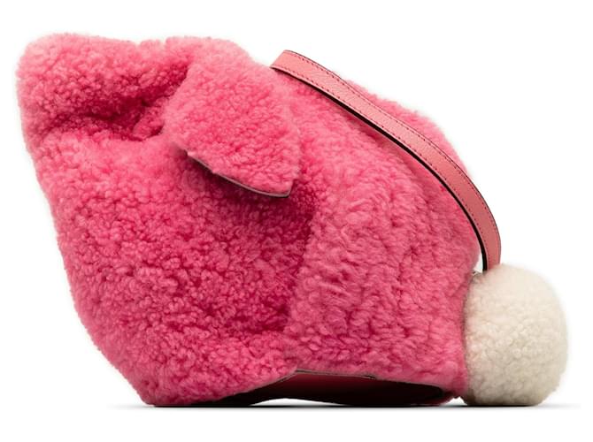 Rosafarbene LOEWE Mini-Umhängetasche mit Lammfell-Häschen Pink Leder  ref.1389942