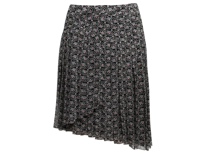 Vintage Black & Multicolor Chanel Spring/Summer 2004 Silk Printed Skirt Size FR 38  ref.1389961