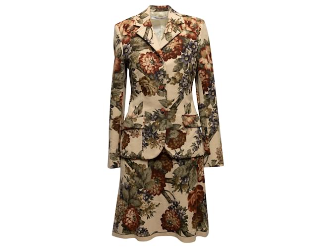 Autre Marque vintage Tan &Multicolor Miguel Adrovar Automne/Hiver 2002 Laine Jupe Florale Taille US S Camel  ref.1389962