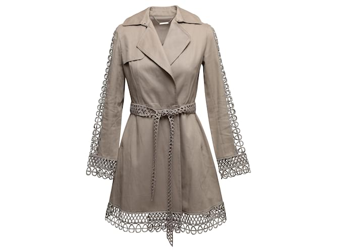 Kaki Elie Tahari Lasercut Trench Coat Taille US XS/S Synthétique  ref.1389964