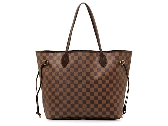Brown Louis Vuitton Damier Ebene Neverfull MM Tote Bag Leather  ref.1389972