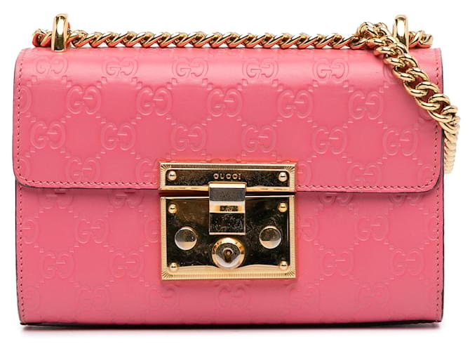 Pink Gucci Small Guccissima Padlock Crossbody Bag Leather  ref.1389976