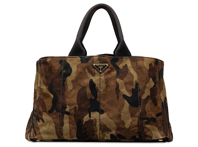 Brown Prada Canapa Camouflage Tote Cloth  ref.1389980