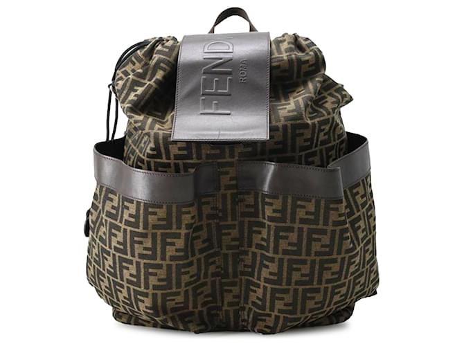 Brown Fendi Large Zucca Canvas Strike Backpack Leather  ref.1389986