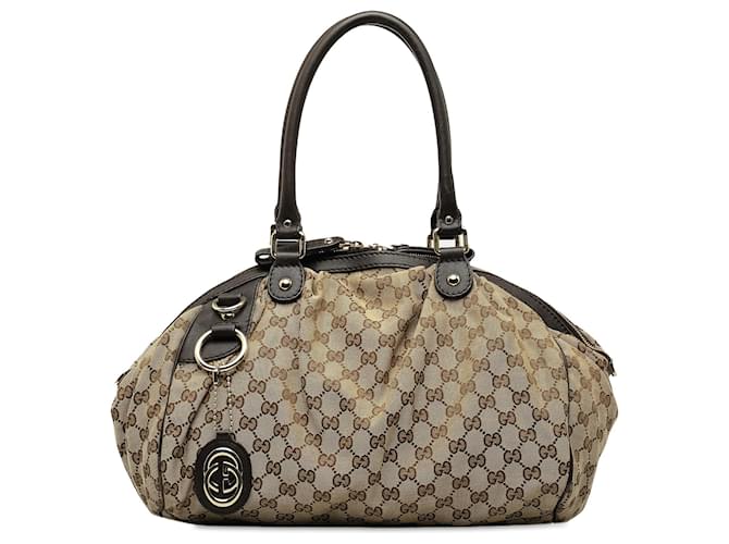 Bolsa Gucci GG Canvas Sukey Marrom Couro  ref.1389987