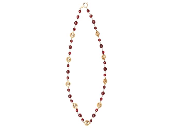 Collier de perles Chanel vintage rouge et doré des années 1980 Métal  ref.1389995