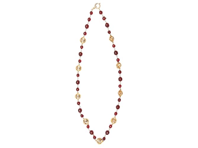 Vintage Red & Gold-Tone Chanel 1980s Beaded Necklace Metal  ref.1389995