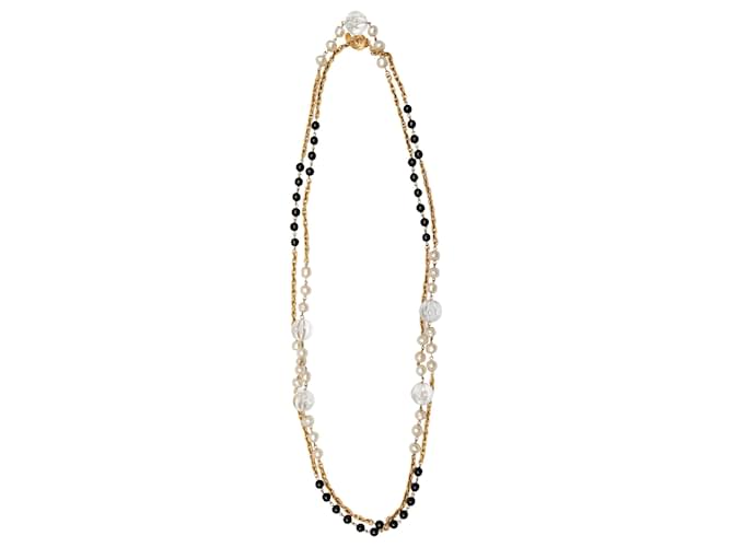 Lange Vintage-Halskette mit Perlen und Kette in Gold- und Mehrfarben von Chanel Golden Metall  ref.1390002