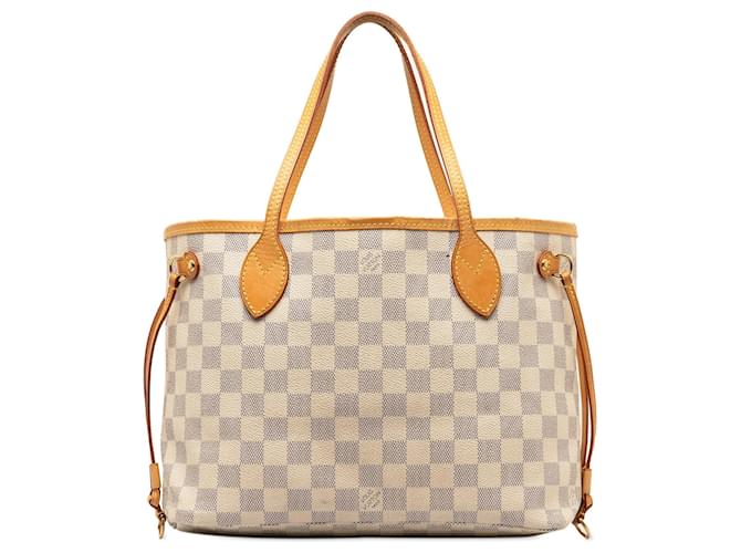 White Louis Vuitton Damier Azur Neverfull PM Tote Bag Leather  ref.1390010