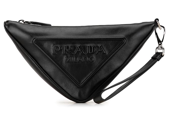 Pochette triangulaire en cuir Prada noire  ref.1390014