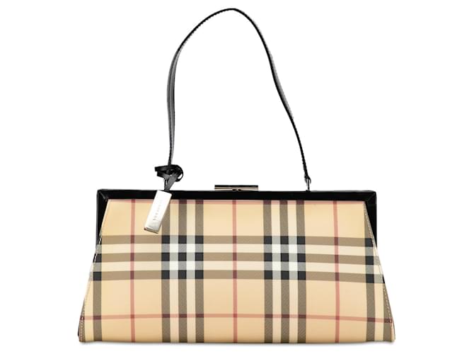Khaki Burberry House Check Clasp Handbag Leather  ref.1390018