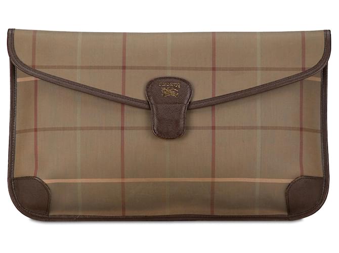 Pochette en toile marron Burberry Vintage Check Cuir  ref.1390021