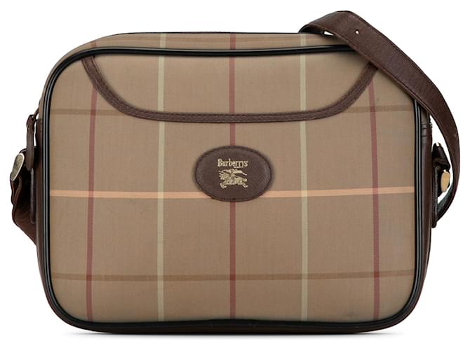 Brown Burberry Vintage Check Canvas Crossbody Leather  ref.1390022