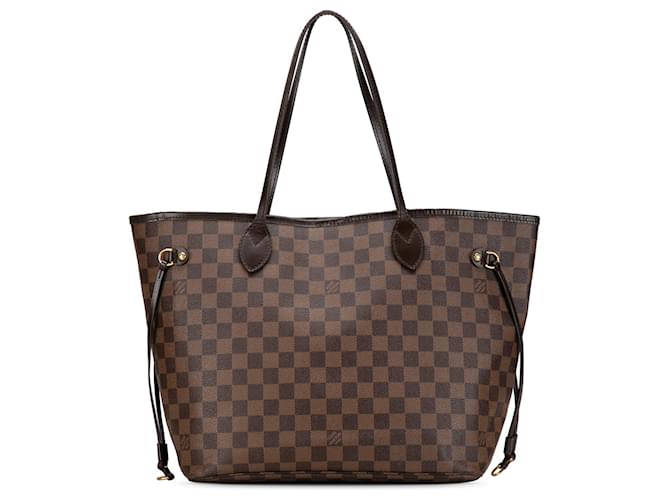 Brown Louis Vuitton Damier Ebene Neverfull MM Tote Bag Leather  ref.1390027